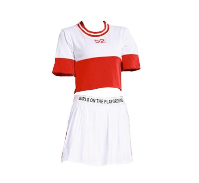 SKCU014 custom-made football baby cheerleading uniform style Customized split cheerleading uniform style Make pleated skirt cheerleading uniform style Cheerleading uniform center  youth cheer uniforms side view